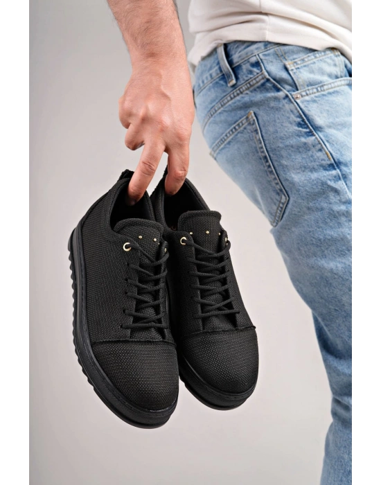 Slw152 Cool Bağcıklı Keten Erkek Günlük Spor Kst - Siyah Erkek Klasik Ayakkabı