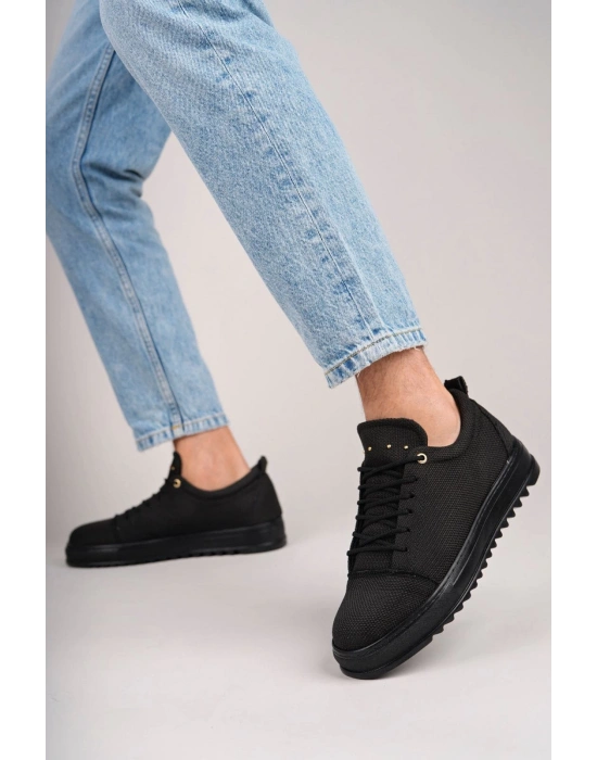 Slw152 Cool Bağcıklı Keten Erkek Günlük Spor Kst - Siyah Erkek Klasik Ayakkabı