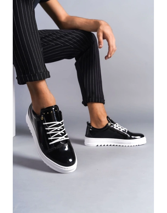 Slw152 Cool Bağcıklı Rugan Erkek Günlük Spor Rbt - Siyah Erkek Klasik Ayakkabı