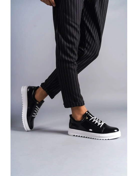 Slw152 Cool Bağcıklı Rugan Erkek Günlük Spor Rbt - Siyah Erkek Klasik Ayakkabı