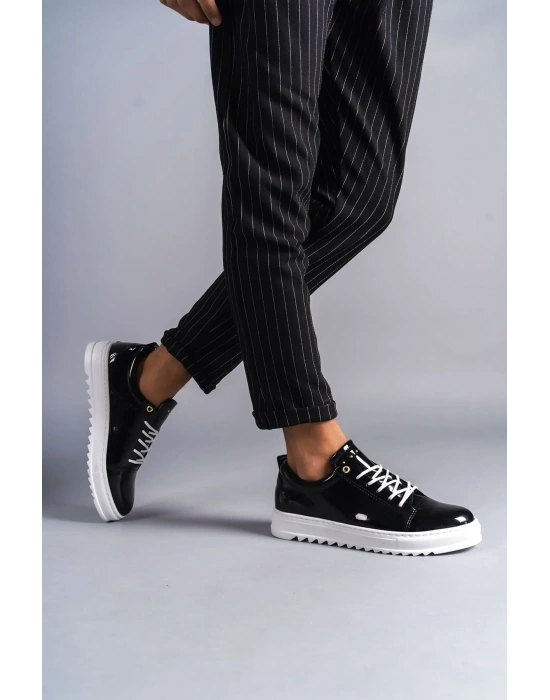 SLW152 Cool Bağcıklı Rugan Erkek Günlük Spor Klasik Ayakkabı RBT - Siyah