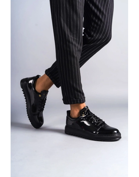 SLW152 Cool Bağcıklı Rugan Erkek Günlük Spor Klasik Ayakkabı RST - Siyah