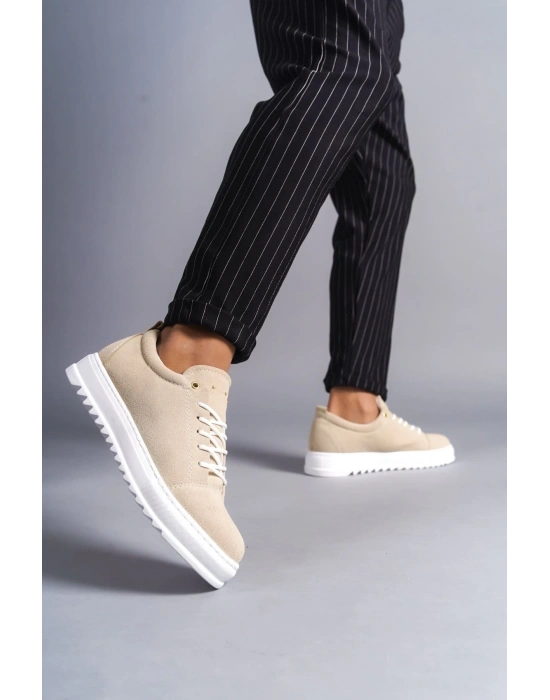 Slw152 Cool Bağcıklı Süet Erkek Günlük Spor Sbt - Krem Erkek Klasik Ayakkabı
