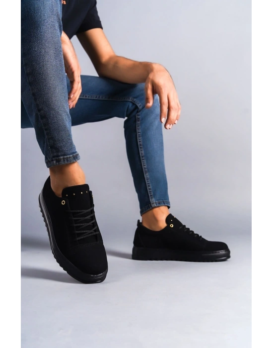 SLW152 Cool Bağcıklı Süet Erkek Günlük Spor Klasik Ayakkabı SST - Siyah