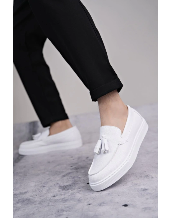 Slw153 Bloom Bağcıksız Püsküllü Cilt Erkek Günlük Spor Klasik Ayakkabı Cbt - Beyaz Erkek Günlük Ayakkabı