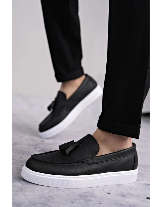 SLW153 Bloom Bağcıksız Püsküllü Cilt Erkek Günlük Spor Klasik Ayakkabı CBT - Siyah