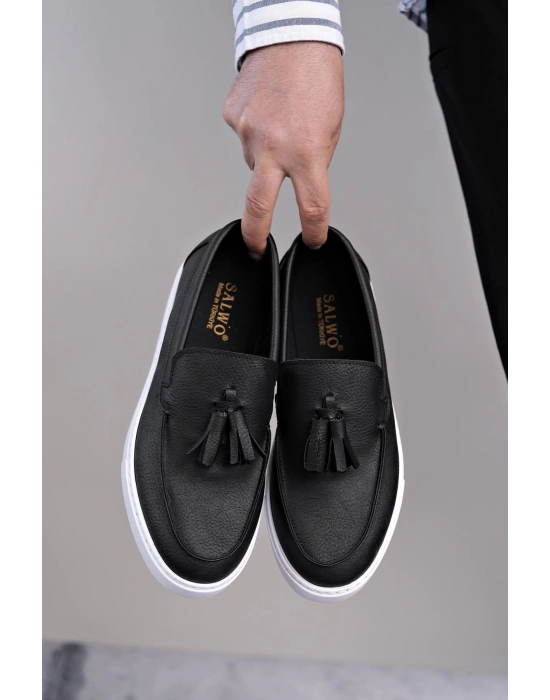 Slw153 Bloom Bağcıksız Püsküllü Cilt Erkek Günlük Spor Cbt - Siyah Erkek Klasik Ayakkabı