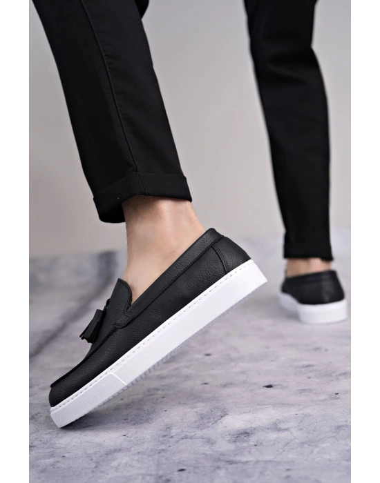 SLW153 Bloom Bağcıksız Püsküllü Cilt Erkek Günlük Spor Klasik Ayakkabı CBT - Siyah