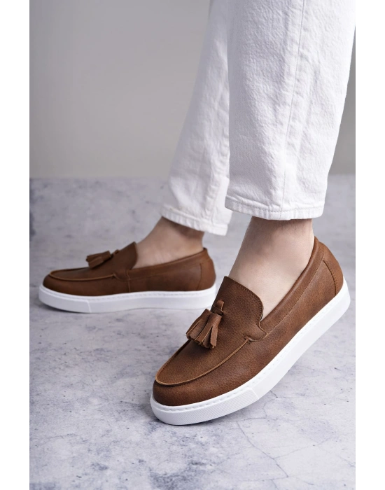 SLW153 Bloom Bağcıksız Püsküllü Cilt Erkek Günlük Spor Klasik Ayakkabı CBT - Taba