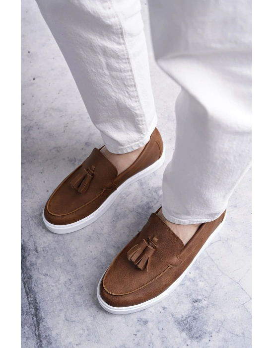 SLW153 Bloom Bağcıksız Püsküllü Cilt Erkek Günlük Spor Klasik Ayakkabı CBT - Taba