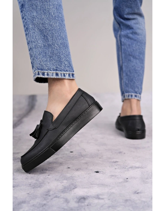 SLW153 Bloom Bağcıksız Püsküllü Cilt Erkek Günlük Spor Klasik Ayakkabı CST - Siyah