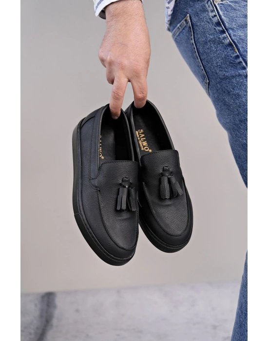 SLW153 Bloom Bağcıksız Püsküllü Cilt Erkek Günlük Spor Klasik Ayakkabı CST - Siyah