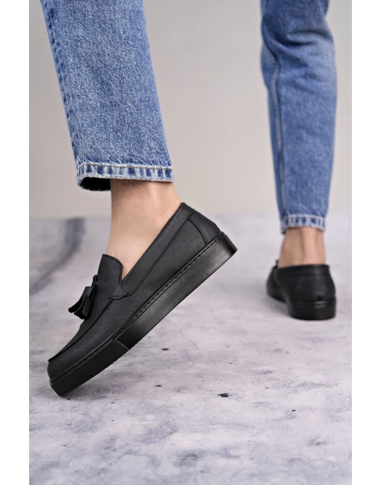 Slw153 Bloom Bağcıksız Püsküllü Cilt Erkek Günlük Spor Cst - Siyah Erkek Klasik Ayakkabı