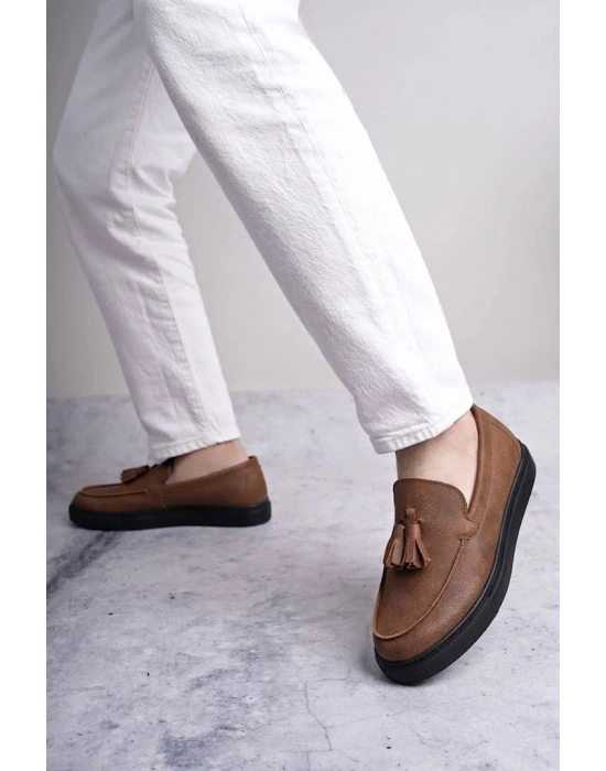 SLW153 Bloom Bağcıksız Püsküllü Cilt Erkek Günlük Spor Klasik Ayakkabı CST - Taba