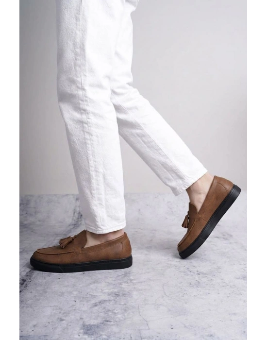 SLW153 Bloom Bağcıksız Püsküllü Cilt Erkek Günlük Spor Klasik Ayakkabı CST - Taba