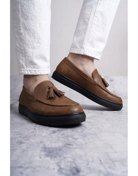 SLW153 Bloom Bağcıksız Püsküllü Cilt Erkek Günlük Spor Klasik Ayakkabı CST - Taba