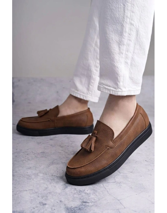 SLW153 Bloom Bağcıksız Püsküllü Cilt Erkek Günlük Spor Klasik Ayakkabı CST - Taba