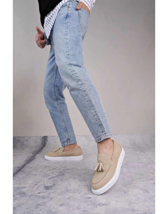 SLW153 Bloom Bağcıksız Püsküllü Süet Erkek Günlük Spor Klasik Ayakkabı SBT - Krem