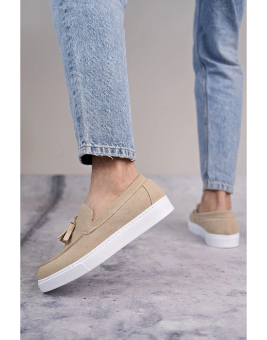 SLW153 Bloom Bağcıksız Püsküllü Süet Erkek Günlük Spor Klasik Ayakkabı SBT - Krem