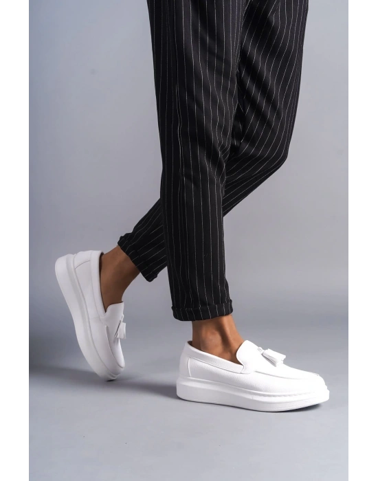 Slw154 Blaze Bağcıksız Püsküllü Cilt Erkek Günlük Spor Cbt - Beyaz Erkek Klasik Ayakkabı