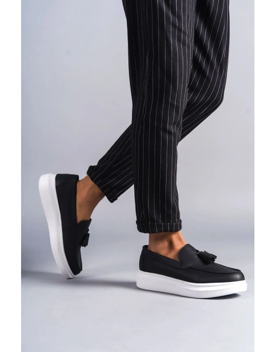 SLW154 Blaze Bağcıksız Püsküllü Cilt Erkek Günlük Spor Klasik Ayakkabı CBT - Siyah