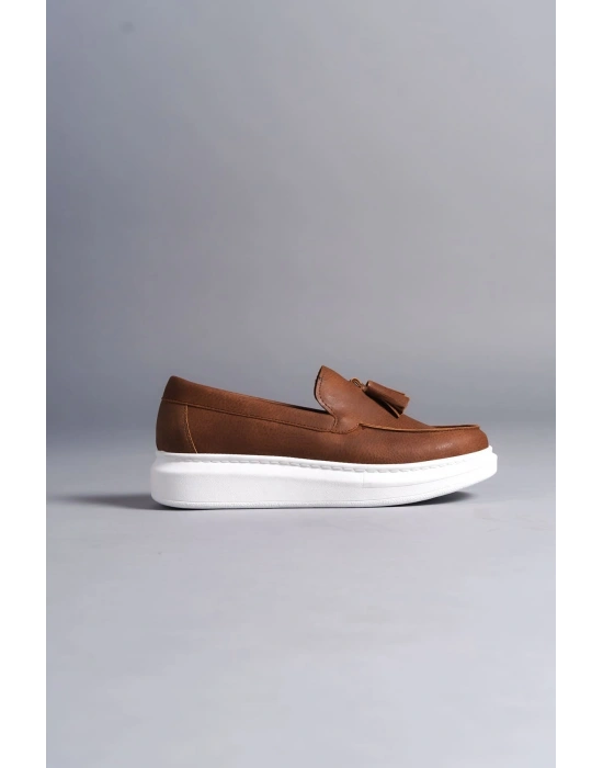 SLW154 Blaze Bağcıksız Püsküllü Cilt Erkek Günlük Spor Klasik Ayakkabı CBT - Taba