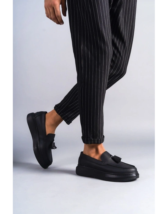 SLW154 Blaze Bağcıksız Püsküllü Cilt Erkek Günlük Spor Klasik Ayakkabı CST - Siyah