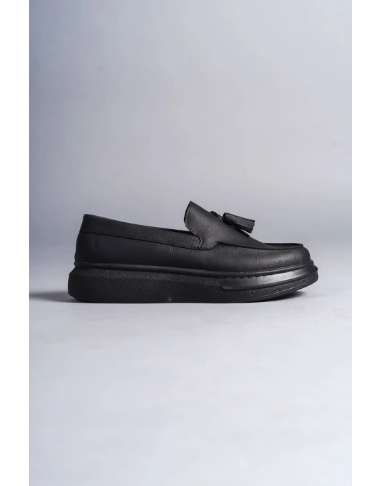 SLW154 Blaze Bağcıksız Püsküllü Cilt Erkek Günlük Spor Klasik Ayakkabı CST - Siyah