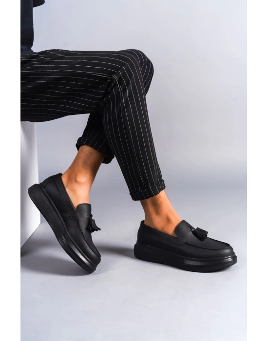 Slw154 Blaze Bağcıksız Püsküllü Cilt Erkek Günlük Spor Cst - Siyah Erkek Klasik Ayakkabı