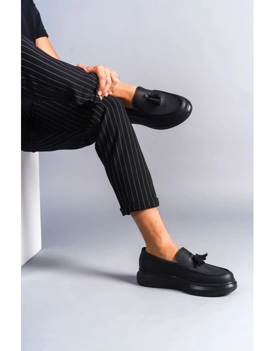 SLW154 Blaze Bağcıksız Püsküllü Cilt Erkek Günlük Spor Klasik Ayakkabı CST - Siyah