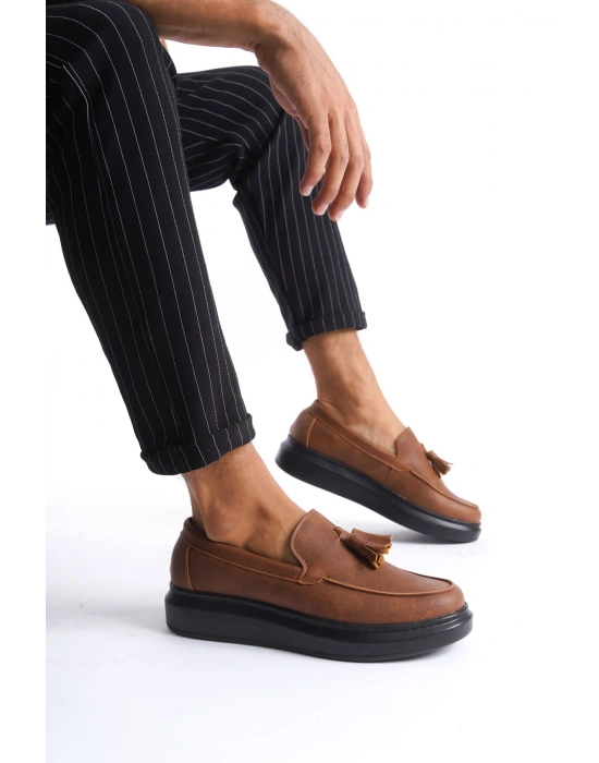 SLW154 Blaze Bağcıksız Püsküllü Cilt Erkek Günlük Spor Klasik Ayakkabı CST - Taba