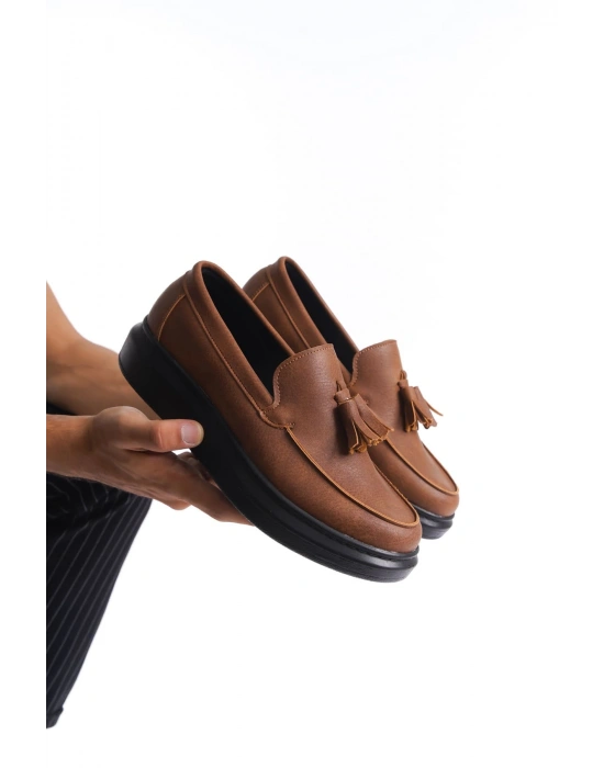 SLW154 Blaze Bağcıksız Püsküllü Cilt Erkek Günlük Spor Klasik Ayakkabı CST - Taba