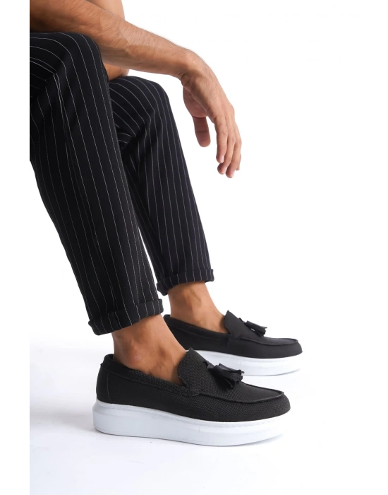 Slw154 Blaze Bağcıksız Püsküllü Keten Erkek Günlük Spor Kbt - Siyah Erkek Klasik Ayakkabı