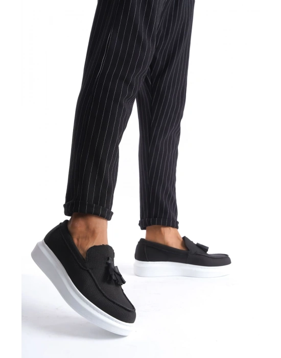 SLW154 Blaze Bağcıksız Püsküllü Keten Erkek Günlük Spor Klasik Ayakkabı KBT - Siyah