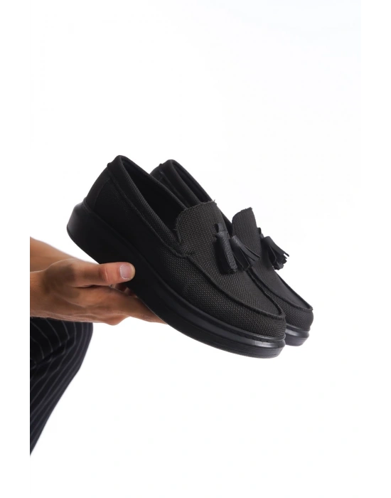 SLW154 Blaze Bağcıksız Püsküllü Keten Erkek Günlük Spor Klasik Ayakkabı KST - Siyah