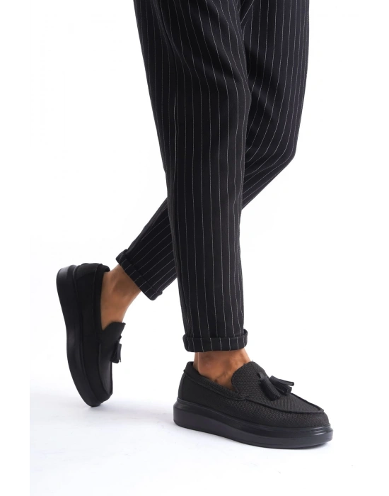 SLW154 Blaze Bağcıksız Püsküllü Keten Erkek Günlük Spor Klasik Ayakkabı KST - Siyah