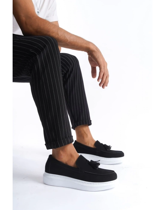 Slw154 Blaze Bağcıksız Püsküllü Süet Erkek Günlük Spor Sbt - Siyah Erkek Klasik Ayakkabı