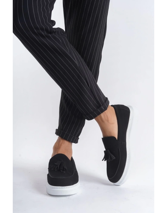 Slw154 Blaze Bağcıksız Püsküllü Süet Erkek Günlük Spor Sbt - Siyah Erkek Klasik Ayakkabı