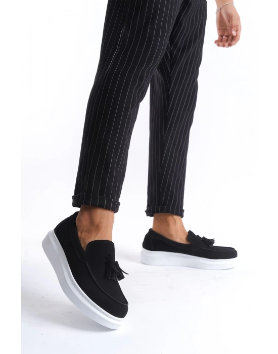 Slw154 Blaze Bağcıksız Püsküllü Süet Erkek Günlük Spor Sbt - Siyah Erkek Klasik Ayakkabı