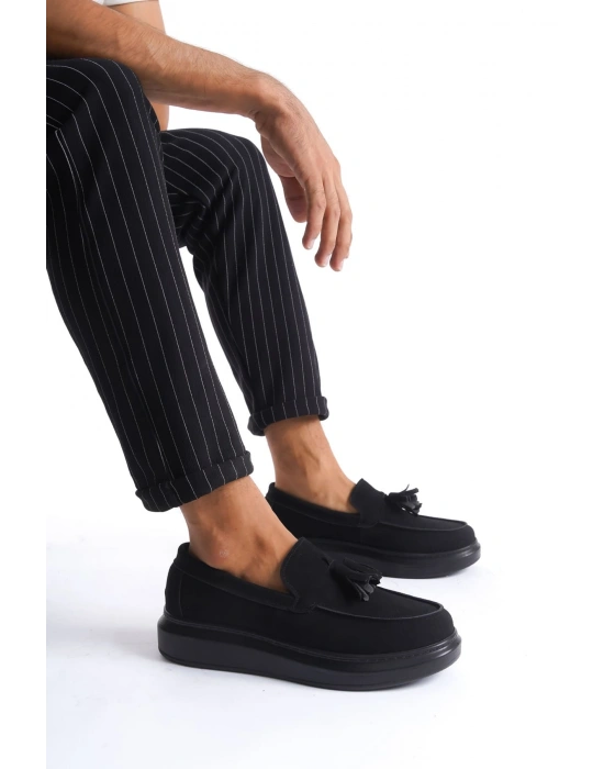 SLW154 Blaze Bağcıksız Püsküllü Süet Erkek Günlük Spor Klasik Ayakkabı SST - Siyah