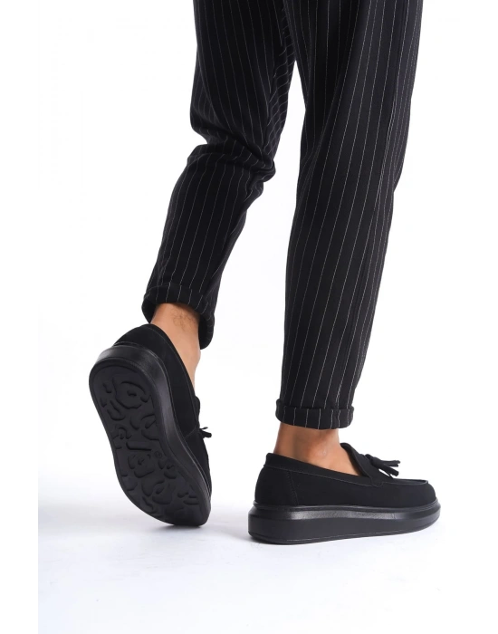 SLW154 Blaze Bağcıksız Püsküllü Süet Erkek Günlük Spor Klasik Ayakkabı SST - Siyah