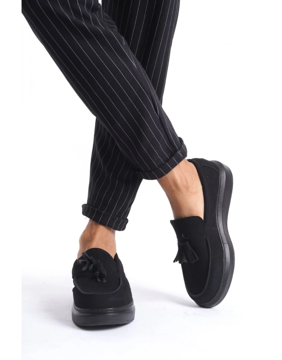 Slw154 Blaze Bağcıksız Püsküllü Süet Erkek Günlük Spor Sst - Siyah Erkek Klasik Ayakkabı