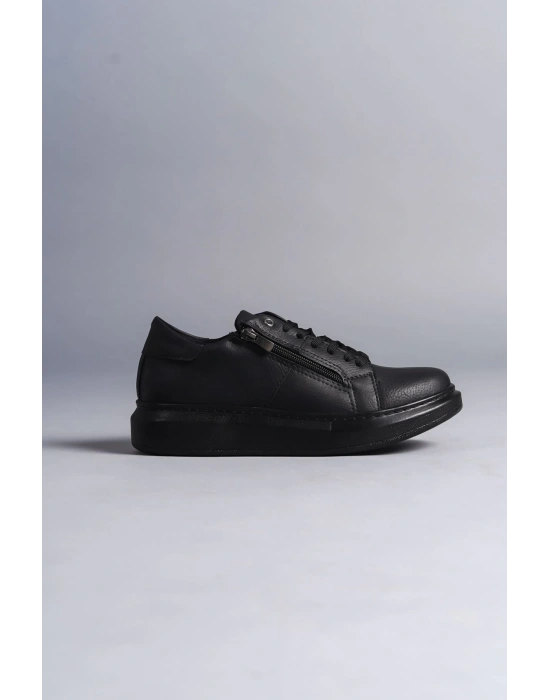 Slw155 Warrior Bağcıklı Ve Fermuarlı Cilt Erkek Günlük Cst - Siyah Erkek Sneaker Ayakkabı