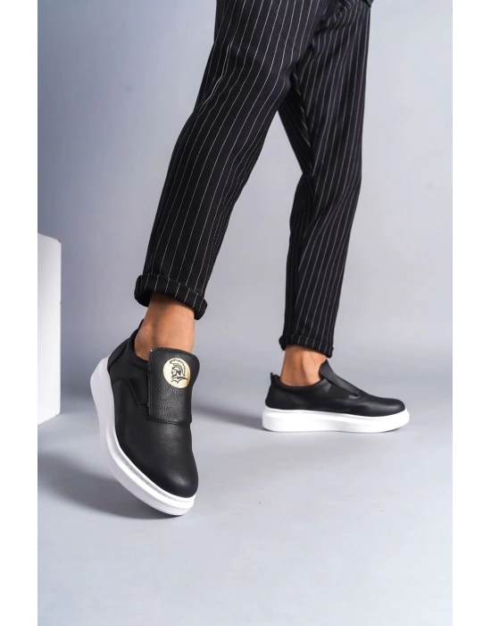 Slw161 Hippo Bağcıksız Cilt Erkek Günlük Cbt - Siyah Erkek Sneaker Ayakkabı