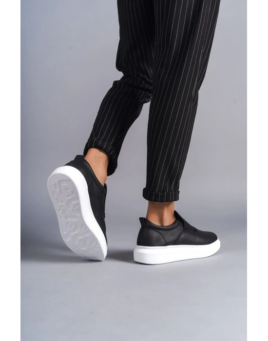 Slw161 Hippo Bağcıksız Cilt Erkek Günlük Cbt - Siyah Erkek Sneaker Ayakkabı
