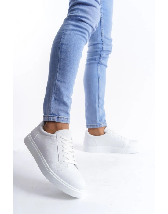 SLW165 Elite Bağcıklı Cilt Erkek Günlük Sneaker Ayakkabı CBT - Beyaz