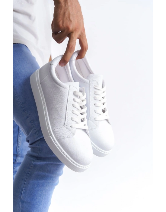 SLW165 Elite Bağcıklı Cilt Erkek Günlük Sneaker Ayakkabı CBT - Beyaz