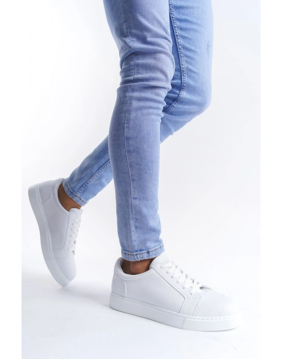 SLW165 Elite Bağcıklı Cilt Erkek Günlük Sneaker Ayakkabı CBT - Beyaz
