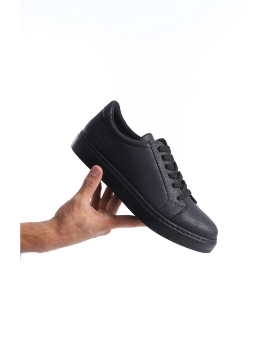 SLW165 Elite Bağcıklı Cilt Erkek Günlük Sneaker Ayakkabı CST - Siyah