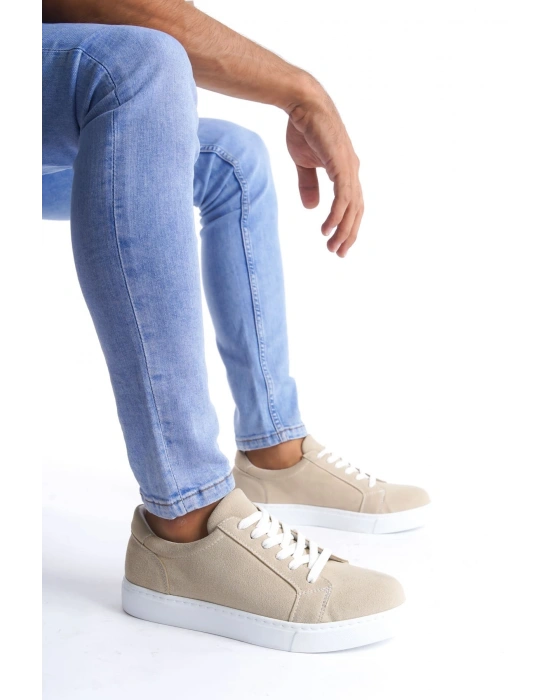 SLW165 Elite Bağcıklı Süet Erkek Günlük Sneaker Ayakkabı SBT - Krem